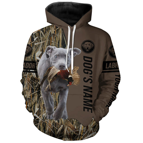 Silver Labrador Retriever Hunting dog customized Name Shirt, camo and brown color FSD4678