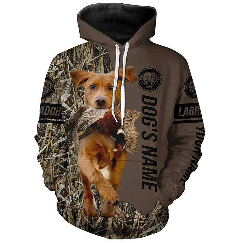 Fox red Labrador Retriever Hunting dog customized Name Shirt, camo and brown color FSD4679