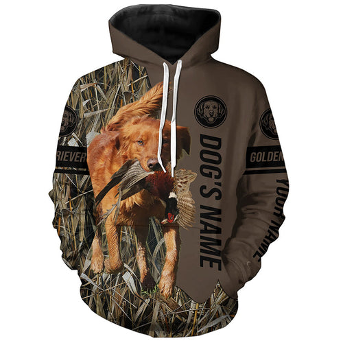 Red Golden Retriever Hunting dog customized Name Shirt, camo and brown color FSD4680