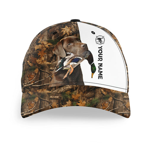 Duck hunting with Dog Chocolate Labrador Retriever 3D camo Custom Name hunting hat Adjustable Unisex hunting Baseball hat FSD2636