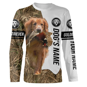 Pheasant Hunting with Red Golden Retriever Dog Custom Name Camo Full Printing Shirts, Hoodie FSD3678