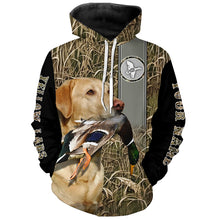 Load image into Gallery viewer, Yellow Labrador Duck Hunting with Dog Waterfowl Camo Custom Name All Over Printed Shirts FSD3146