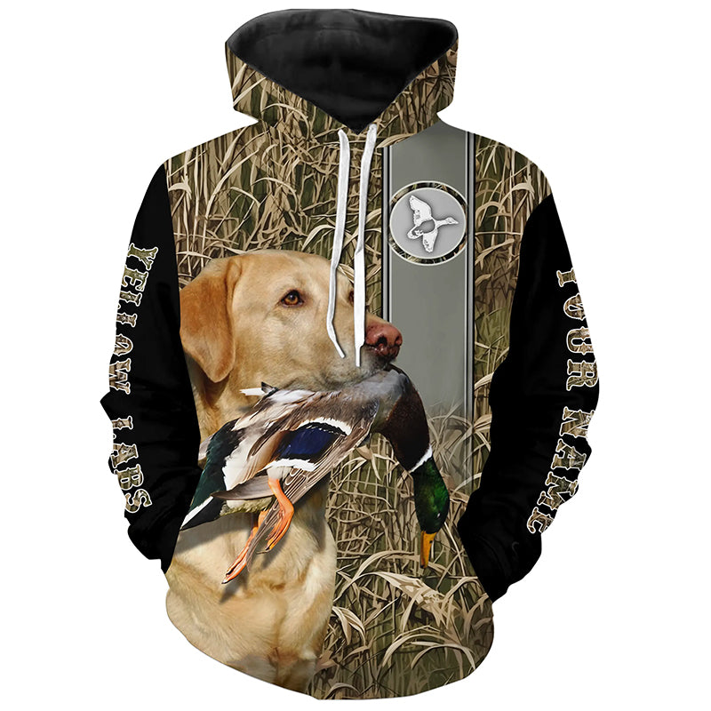 Yellow Labrador Duck Hunting with Dog Waterfowl Camo Custom Name All Over Printed Shirts FSD3146