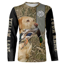 Load image into Gallery viewer, Yellow Labrador Duck Hunting with Dog Waterfowl Camo Custom Name All Over Printed Shirts FSD3146