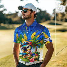 Load image into Gallery viewer, Funny Hawaiian Bird Golf Jersey, Personalized Tropical Parrot Mens Golf Polo Shirt NHT1190