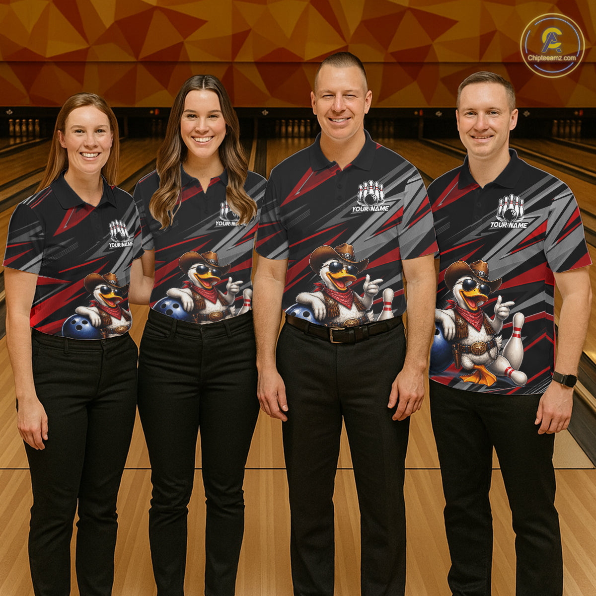 Personalized Team Jersey Women's Custom Cowboy Duck Bowling Polo & 1/4 Zip Shirt |Red NHT1204