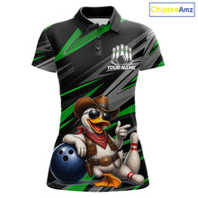 Load image into Gallery viewer, Women's custom cowboy duck bowling polo shirt – green front view