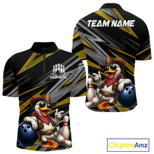 Load image into Gallery viewer, Men's custom cowboy duck bowling quarter zip shirt – yellow front view