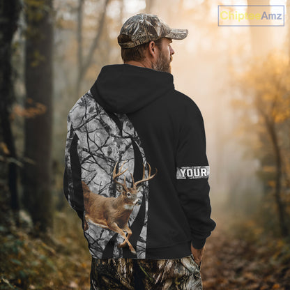 Deer Jumping Hunting 3D Black Gray Camo Custom Name All Over Print Shirt Hunting Shirts NHT206