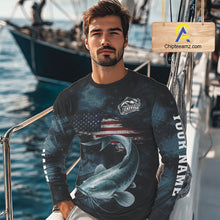 Load image into Gallery viewer, Personalized American Flag Catfish Fishing Shirts Long Sleeve, Patriotic Catfish Fishing  NHT523