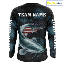 Load image into Gallery viewer, Personalized American Flag Catfish Fishing Shirts Long Sleeve, Patriotic Catfish Fishing  NHT523