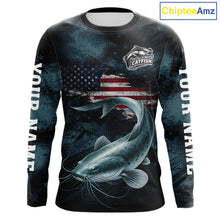 Load image into Gallery viewer, Personalized American Flag Catfish Fishing Shirts Long Sleeve, Patriotic Catfish Fishing  NHT523