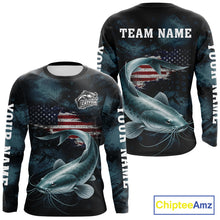 Load image into Gallery viewer, Personalized American Flag Catfish Fishing Shirts Long Sleeve, Patriotic Catfish Fishing  NHT523