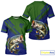 Load image into Gallery viewer, Green Blue Bass Fishing Apparel For Men, Short Sleeve Fishing T-Shirts For Fisher NHT873