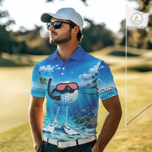 Load image into Gallery viewer, Funny Snorkeling Golf Ball Polo Shirt For Men – Beach Ocean 3D Print, Custom Team Name NHT879