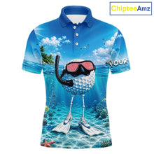 Load image into Gallery viewer, Funny Snorkeling Golf Ball Polo Shirt For Men – Beach Ocean 3D Print, Custom Team Name NHT879