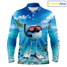 Load image into Gallery viewer, Funny Snorkeling Golf Ball Polo Shirt For Men – Beach Ocean 3D Print, Custom Team Name NHT879