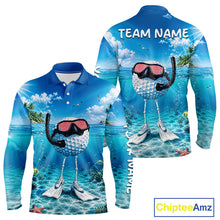 Load image into Gallery viewer, Funny Snorkeling Golf Ball Polo Shirt For Men – Beach Ocean 3D Print, Custom Team Name NHT879