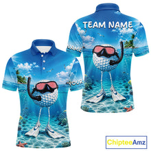 Load image into Gallery viewer, Funny Snorkeling Golf Ball Polo Shirt For Men – Beach Ocean 3D Print, Custom Team Name NHT879