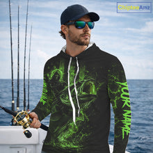 Load image into Gallery viewer, Grim Reaper Bass Fishing Jersey, Largemouth Bass Long Sleeve Hooded Performance Fishing Shirt|Green NHT1211
