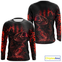 Load image into Gallery viewer, Back view of red bass fishing shirt made from breathable polyester with UPF 30+ sun protection.