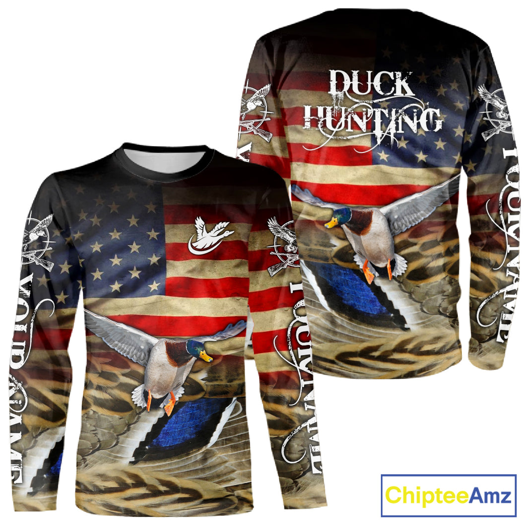 Duck Hunting Waterfowl Camo US Flag, Duck Hunting Gifts, Duck Hunting Shirt NHT294
