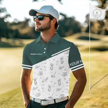 Load image into Gallery viewer, Green White Golf Pattern Mens Golf Tops Custom Gentleme Golf Shirts, Green Golf Tops NHT884
