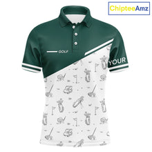 Load image into Gallery viewer, Green White Golf Pattern Mens Golf Tops Custom Gentleme Golf Shirts, Green Golf Tops NHT884