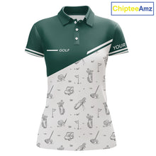 Load image into Gallery viewer, Green White Golf Pattern Womens Golf Tops Custom Gentleme Golf Shirts, Green Golf Tops NHT884