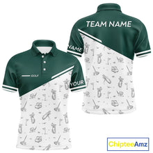 Load image into Gallery viewer, Green White Golf Pattern Mens Golf Tops Custom Gentleme Golf Shirts, Green Golf Tops NHT884