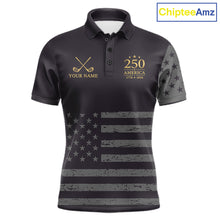 Load image into Gallery viewer, Black &amp; Gold American 250Th Anniversary Mens Golf Polo Shirts, Golf Gifts For Team NHT887
