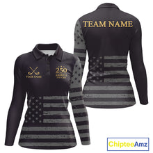 Load image into Gallery viewer, Black &amp; Gold American 250Th Anniversary Womens Golf Polo Shirts, Golf Gifts For Team NHT887