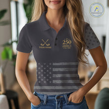 Load image into Gallery viewer, Black &amp; Gold American 250Th Anniversary Womens Golf Polo Shirts, Golf Gifts For Team NHT887