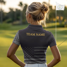 Load image into Gallery viewer, Black &amp; Gold American 250Th Anniversary Womens Golf Polo Shirts, Golf Gifts For Team NHT887