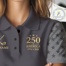 Load image into Gallery viewer, Black &amp; Gold American 250Th Anniversary Womens Golf Polo Shirts, Golf Gifts For Team NHT887