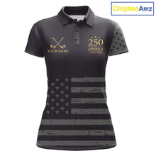 Load image into Gallery viewer, Black &amp; Gold American 250Th Anniversary Womens Golf Polo Shirts, Golf Gifts For Team NHT887