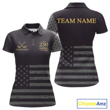 Load image into Gallery viewer, Black &amp; Gold American 250Th Anniversary Womens Golf Polo Shirts, Golf Gifts For Team NHT887