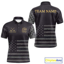 Load image into Gallery viewer, Black &amp; Gold American 250Th Anniversary Mens Golf Polo Shirts, Golf Gifts For Team NHT887