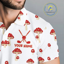 Load image into Gallery viewer, Funny Mushroom Mens Golf Polo Shirt, Personalized Mushroom Red White Pattern Golf Jersey NHT888