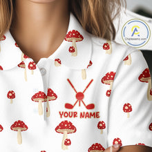 Load image into Gallery viewer, Funny Mushroom Womens Golf Polo Shirt, Personalized Mushroom Red White Pattern Golf Jersey NHT888