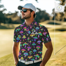 Load image into Gallery viewer, Funny Neon Mushroom Pattern Mens Golf Polo Shirt – Custom Name, Team Name For Golfer NHT889