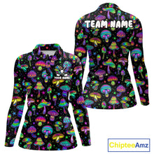 Load image into Gallery viewer, Funny Neon Mushroom Pattern Womens Golf Polo Shirt – Custom Name, Team Name For Golfer NHT889