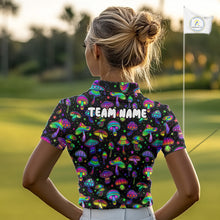 Load image into Gallery viewer, Funny Neon Mushroom Pattern Womens Golf Polo Shirt – Custom Name, Team Name For Golfer NHT889