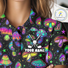 Load image into Gallery viewer, Funny Neon Mushroom Pattern Womens Golf Polo Shirt – Custom Name, Team Name For Golfer NHT889