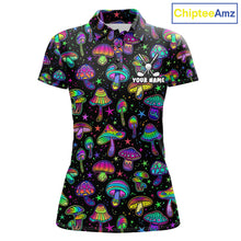Load image into Gallery viewer, Funny Neon Mushroom Pattern Womens Golf Polo Shirt – Custom Name, Team Name For Golfer NHT889