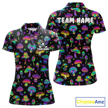 Load image into Gallery viewer, Funny Neon Mushroom Pattern Womens Golf Polo Shirt – Custom Name, Team Name For Golfer NHT889