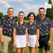 Load image into Gallery viewer, Funny Neon Mushroom Pattern Mens Golf Polo Shirt – Custom Name, Team Name For Golfer NHT889