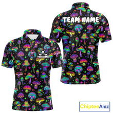 Load image into Gallery viewer, Funny Neon Mushroom Pattern Mens Golf Polo Shirt – Custom Name, Team Name For Golfer NHT889