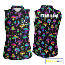 Load image into Gallery viewer, Funny Neon Mushroom Pattern Sleeveless Womens Golf Polo Shirt – Custom Name, Team Name For Golfer NHT889