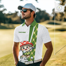 Load image into Gallery viewer, Funny Cartoon Mushroom Mens Golf Polo Shirt White Argyle Green Pattern Golf Shirt NHT890